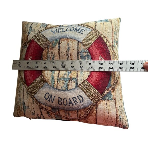 Nautical "Welcome On Board" Tapestry Throw Pillow 12x12 Made In England - Picture 4 of 5